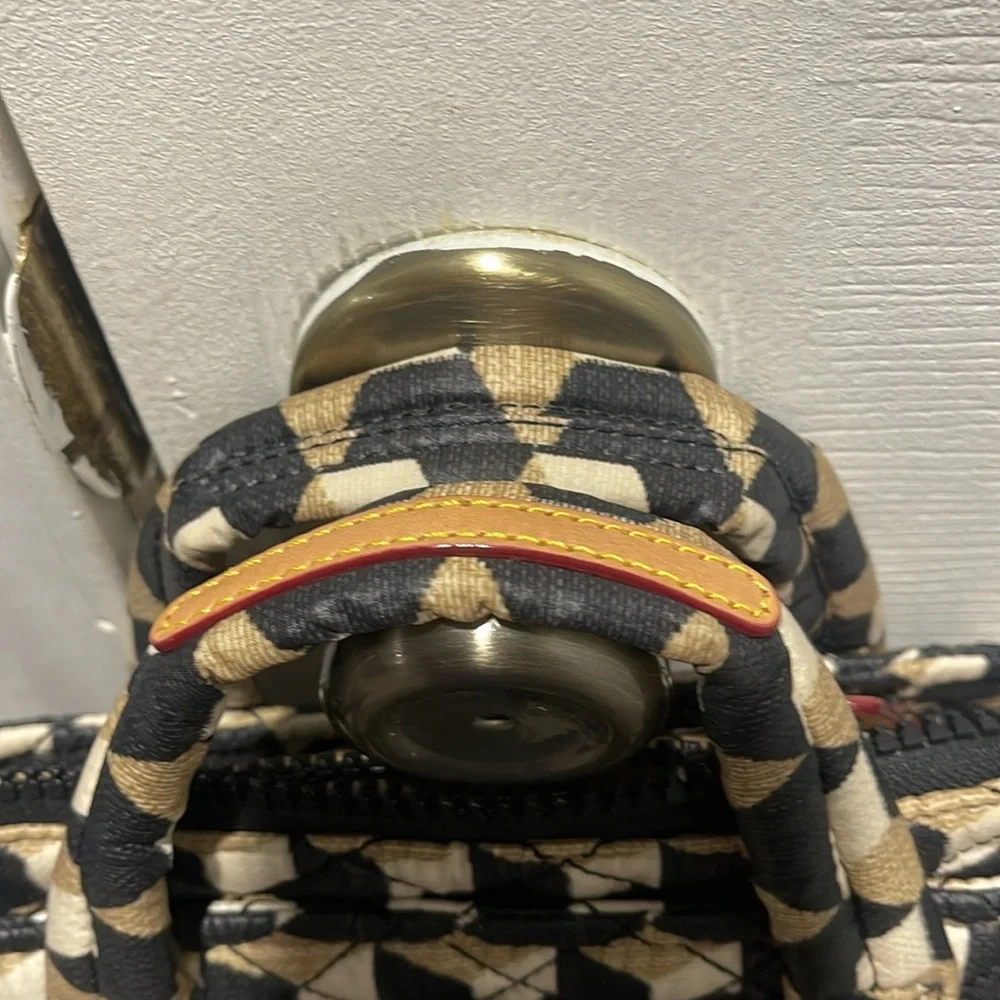 MZ Wallace tote.  Stylish Geometric Quilted Tote Bag - Black, Cream, Tan - Picture 3 of 7